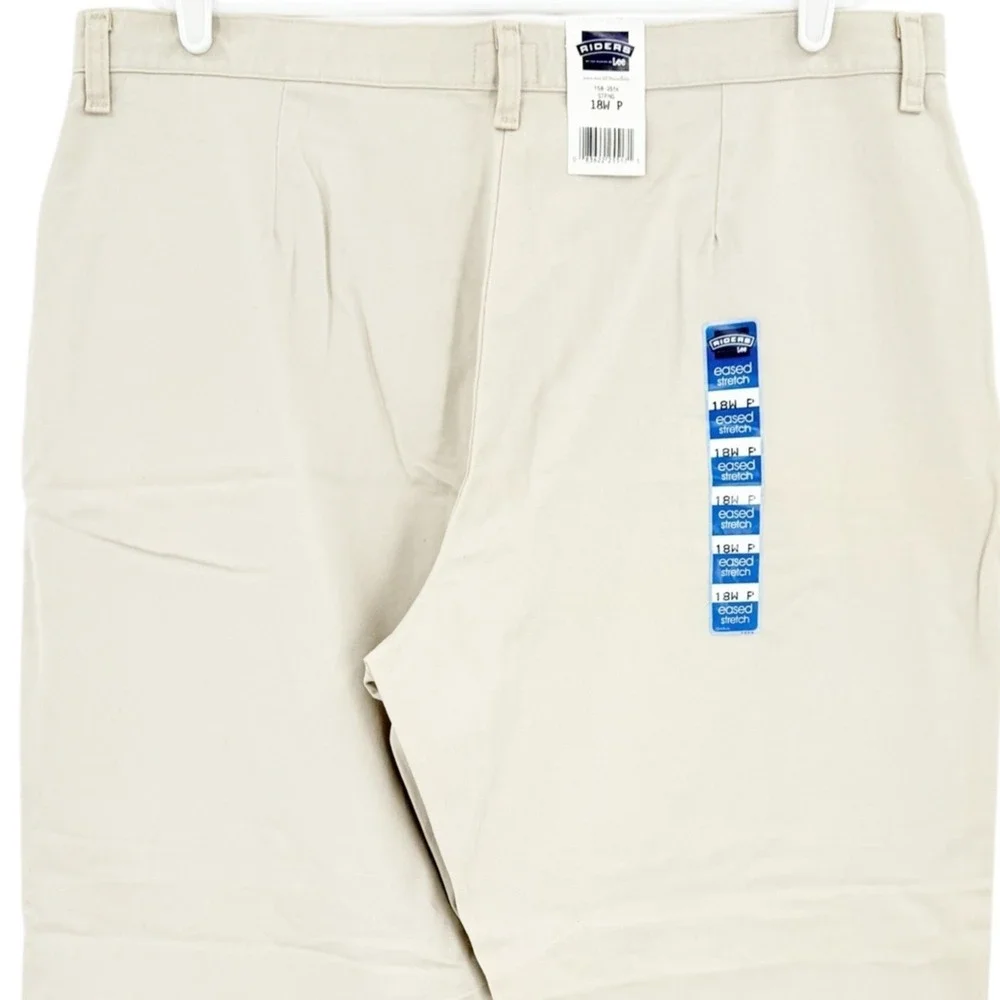 Riders Lee Women's Eased Stretch Twill Stone Beige Pants Size 18WP Relaxed NWT